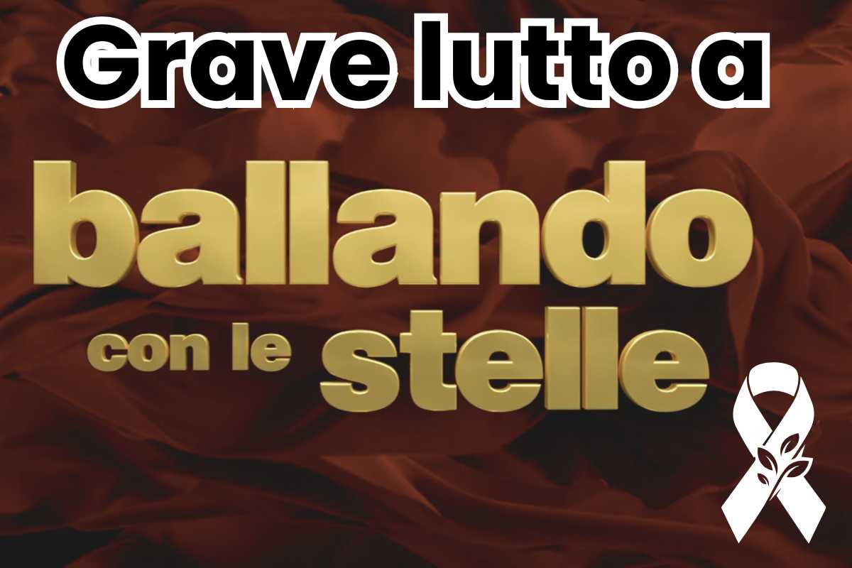 locandina ballando con le stelle scritta e grafica fiocco lutto